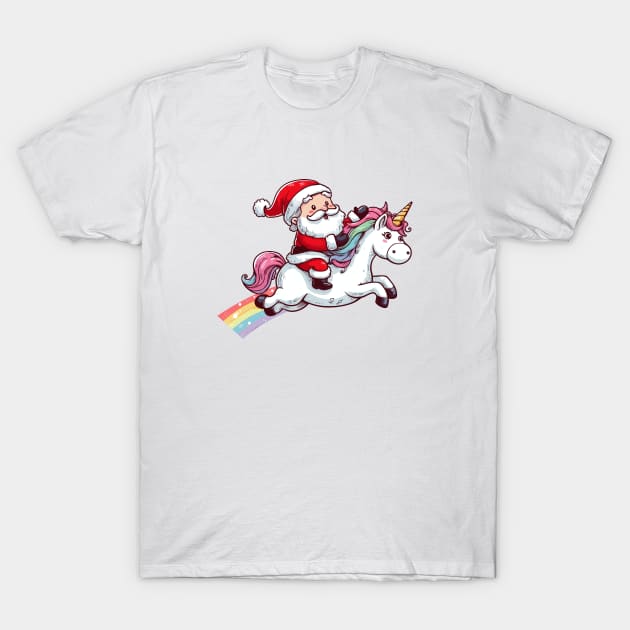 Santa Riding Unicorn T-Shirt by katzura